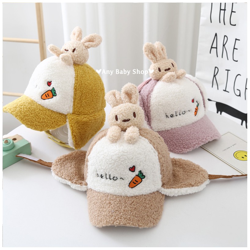 Mũ nón phi công in hình cà rốt và thỏ con cute cho bé trai bé gái có ốp tai nhiều màu dễ thương-hàng có sẵn ❣❣