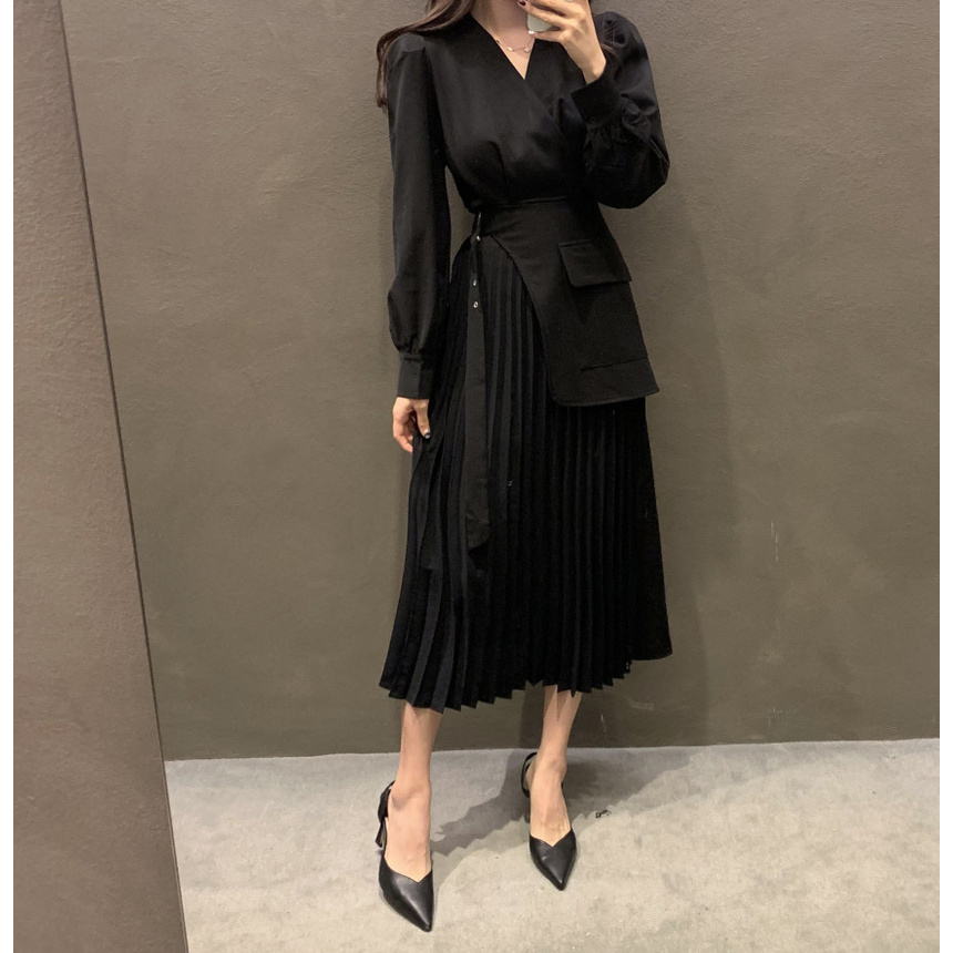 Đầm Tay Dài Cổ Chữ V Thiết Kế Đơn Giản Phong Cách Hàn Quốc Mới 41424 | BigBuy360 - bigbuy360.vn