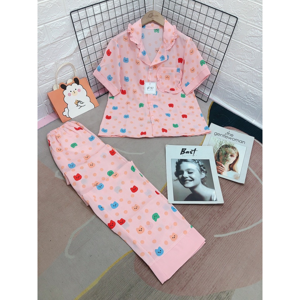 Sét đồ bộ pijama nữ tay ngắn quần dài chất liệu cao cấp lụa mango, lụa latin, lụa xịn chuẩn loại một hot nhất hiện nay