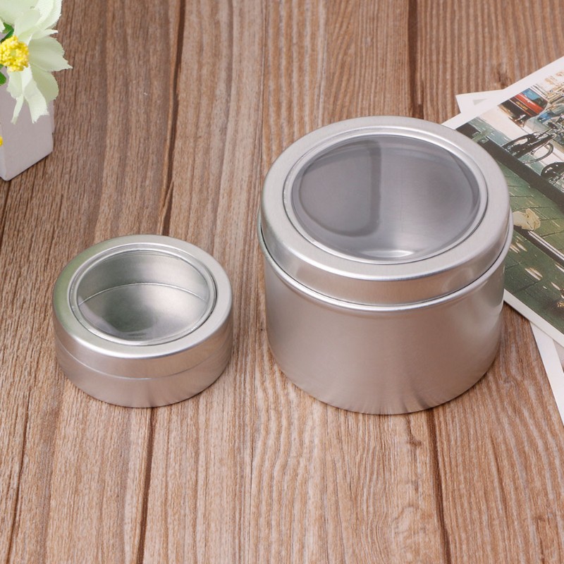 25/60ml Round Clear Window Tins Storage Spices Case Aluminum Container Box Can