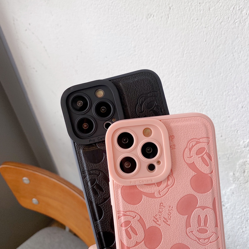 Ốp Điện Thoại Da Dập Nổi Hình Mickey Disney Cho iphone 13 Pro Max i13 13pro 11ProMax i11 iX XS XsMAX 7plus 8plus 12Pro 12 Pro Max