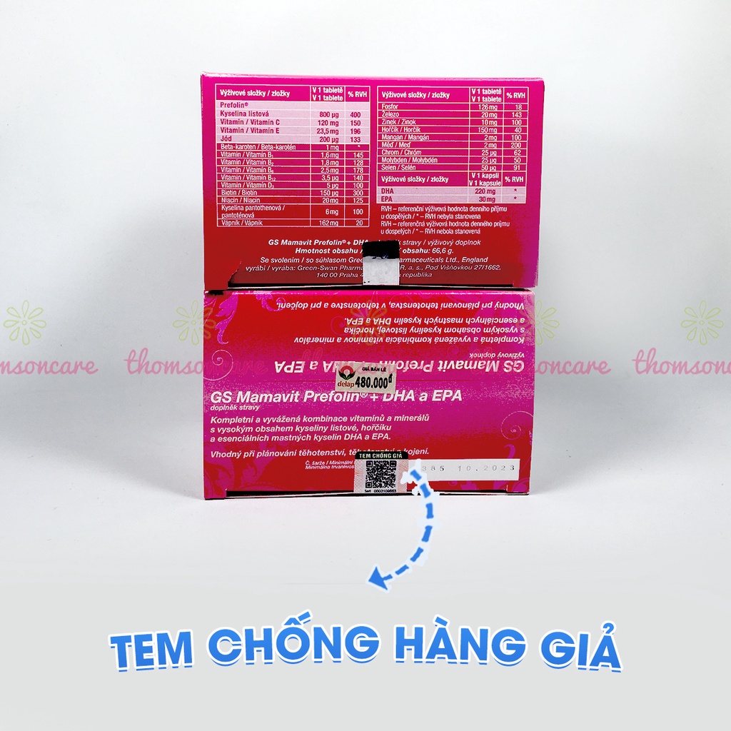 Vitamin tổng hợp cho bà bầu GS Mamavit Có DHA và EPA cho phụ nữ mang thai và cho con bú Hộp 60 viên Gsmamavit