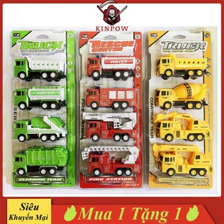 Đồ chơi mô hình xe kinpow gồm xe chở rác xe cứu hỏa xe công trình cao cấp chạy đà cót