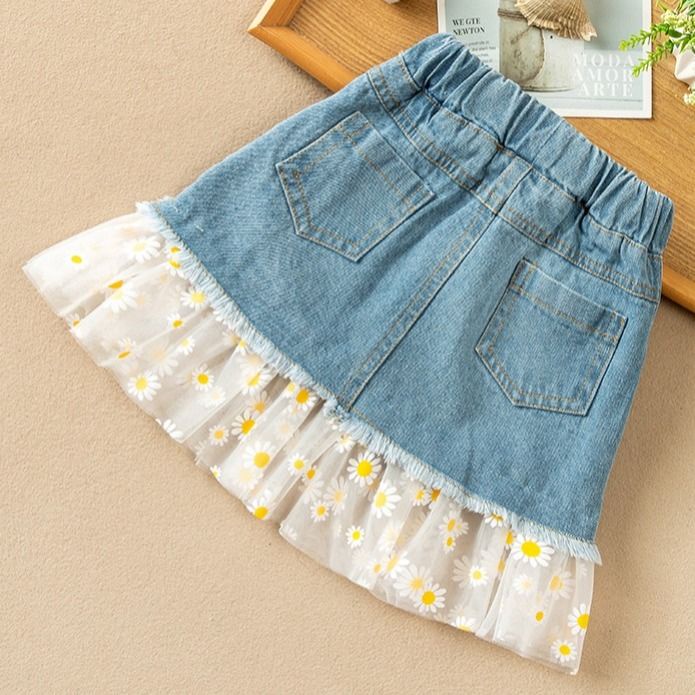 Mới Chân Váy Denim Họa Tiết Hoa Cúc Thời Trang 2022 Cho Bé Gái