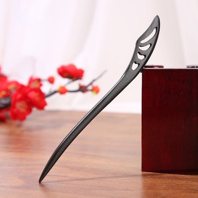 Trâm Cài Tóc Bằng Gỗ Mun Màu Đen Hình Cánh Bướm Rồng Trung Hoa Cho Cô Dâu