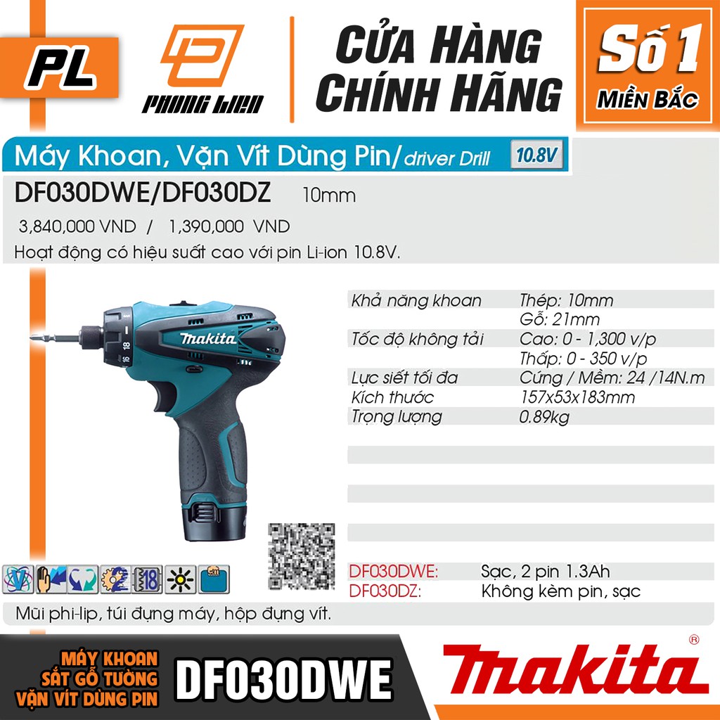 Máy Khoan Bắt Vít Makita DF030DWE  - Hàng Chính Hãng