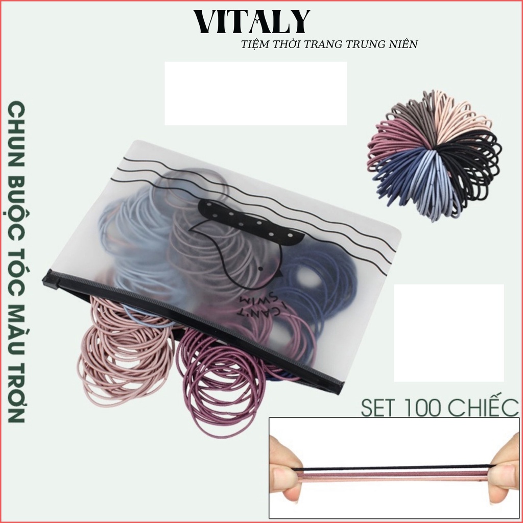 Set 100 Dây Chun Buộc Tóc,Combo Thun Co Giãn Phong Cách Hàn Quốc Cho Nữ