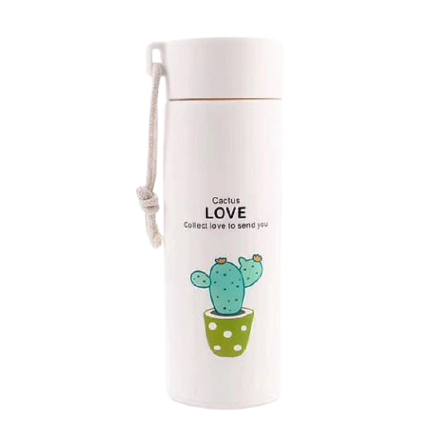 Bình nước thủy tinh 400ml họa tiết xương rồng dễ thương No.101238