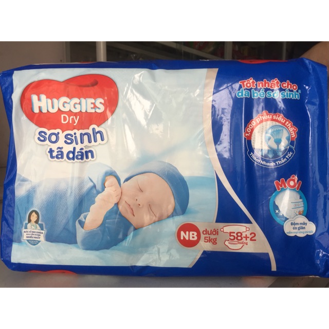 [ĐỆM MÂY] Bỉm-Tã dán sơ sinh Huggies NB58+2,S56 mới