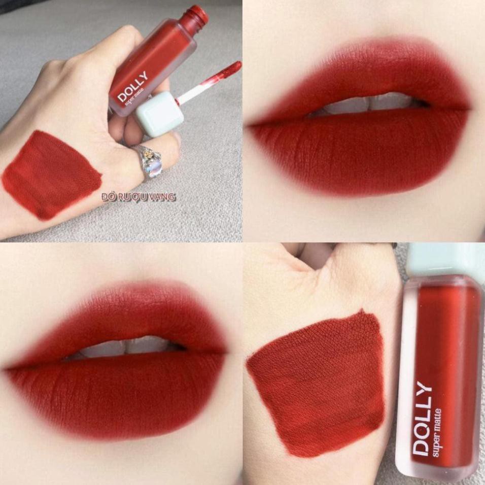 New 2021 [04 Đỏ R.ư.ợ.u Vang] Son Kem Lì Dolly Super Matte Không Chì Màu Đỏ R.ư.ợ.u Vang
