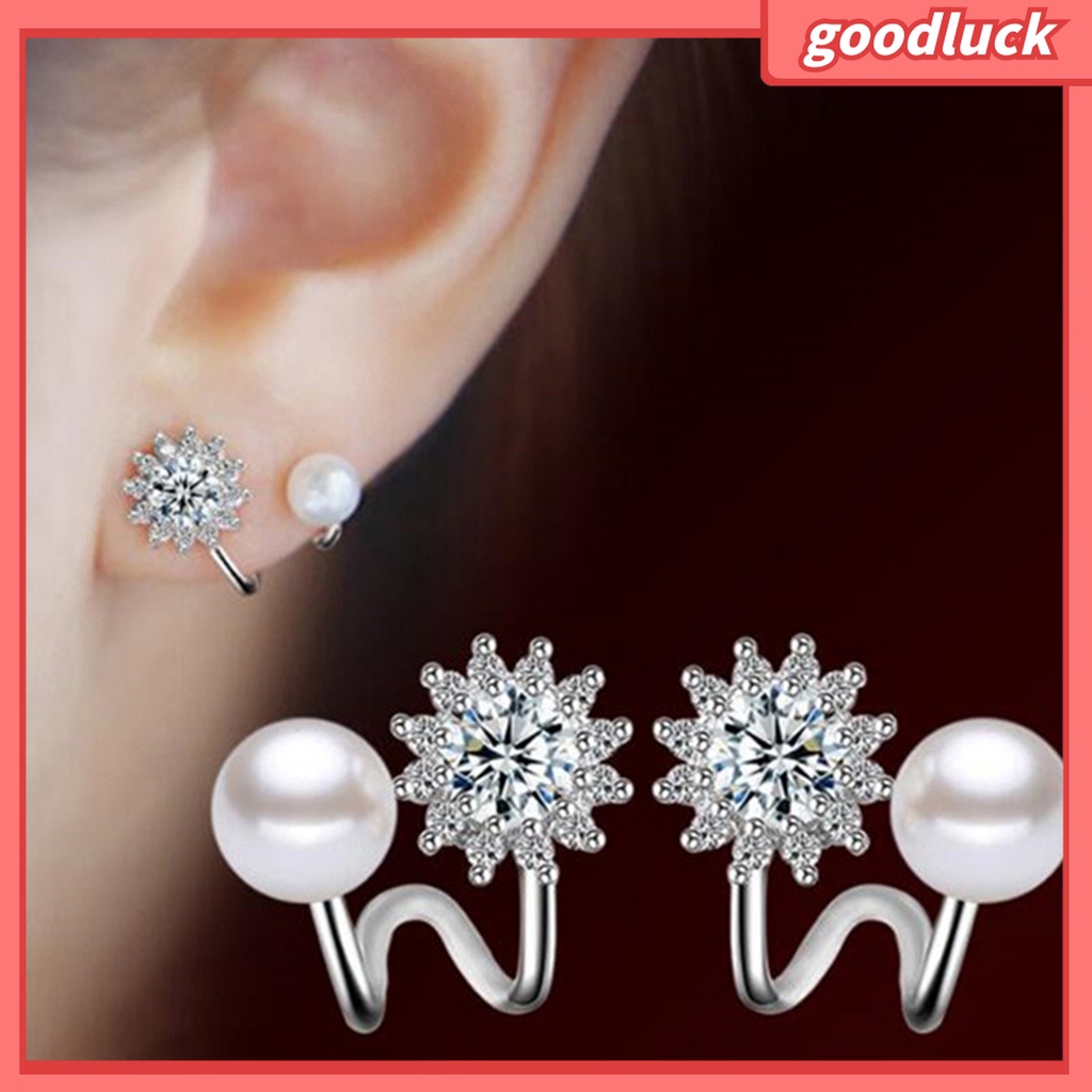 Goodluck| 1 Cặp Khuyên Kẹp Vành Tai Hình Hoa Hướng Dương Đính Đá Zircon Sang Trọng