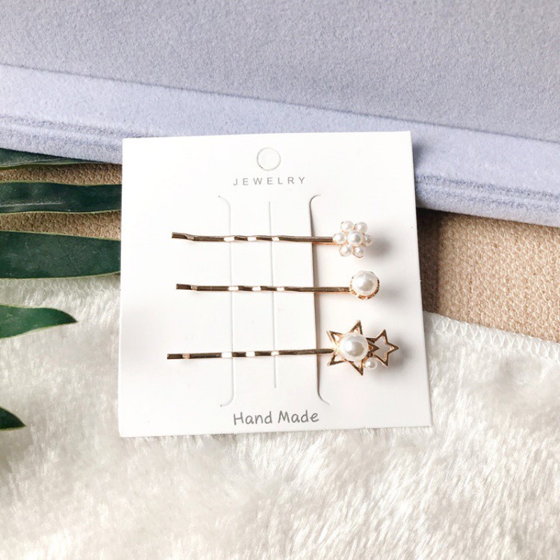 Set 3 kẹp tóc đính hạt ngọc trai nhân tạo tinh tế cho nữ