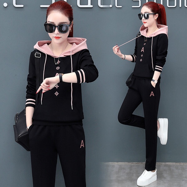 Bộ Đồ Thể Thao Áo Hoodie Tay Dài + Quần Dài Dáng Rộng Xẻ Tà Thời Trang Mùa Thu 2022 Cho Nữ