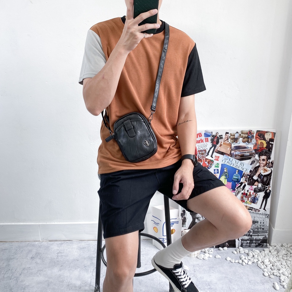 Túi đeo chéo Nam nữ EW da PU mặt sần, túi minibag nhỏ gọn vintage Unisex GATE6 - 5265