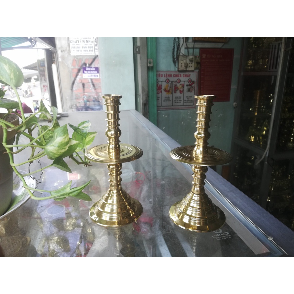 Chân nến trơn 16,5cm truyền thống bằng đồng
