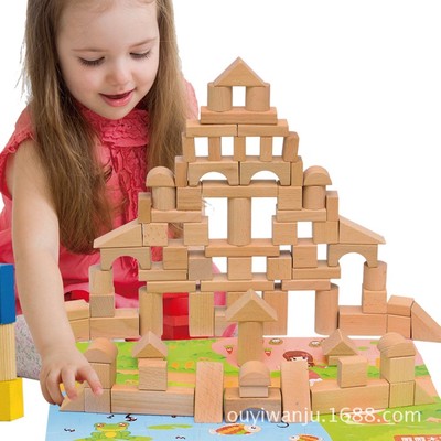 Đồ chơi thông minh cho bé S-Kids, Bộ xếp hình khối xây dựng 100 chi tiết bằng gỗ.