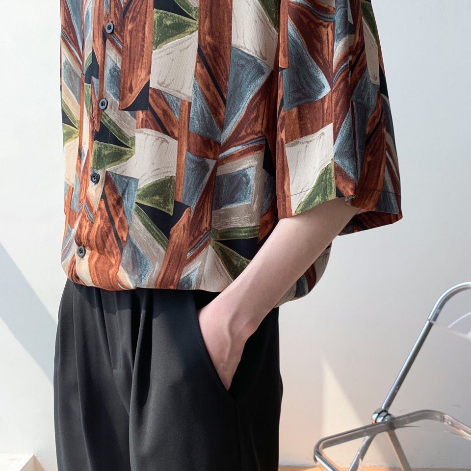 Áo Sơ Mi Chiffon Tay Ngắn In Họa Tiết Hoa Lá Cổ Điển Thời Trang Cho Nam Và Nữ