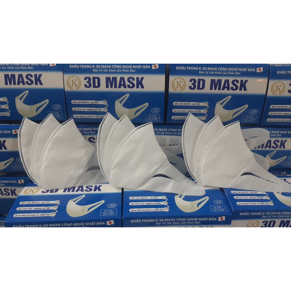 Hộp 50 cai K 3D Mask size M  màu trắng kháng khuẩn