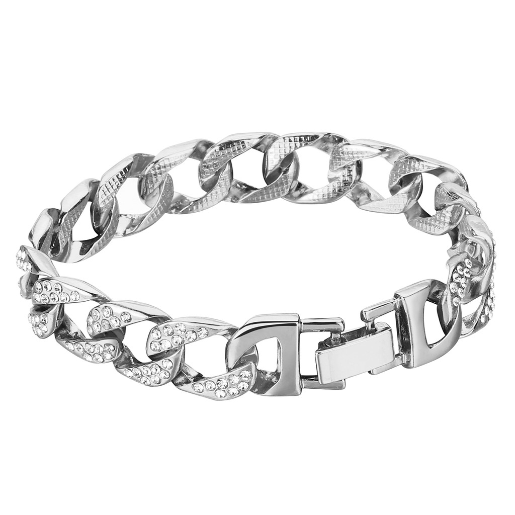 Vòng Tay Chuỗi Hạt Mạ Bạc 18K Phong Cách Hip Hop Thời Trang Cho Nam