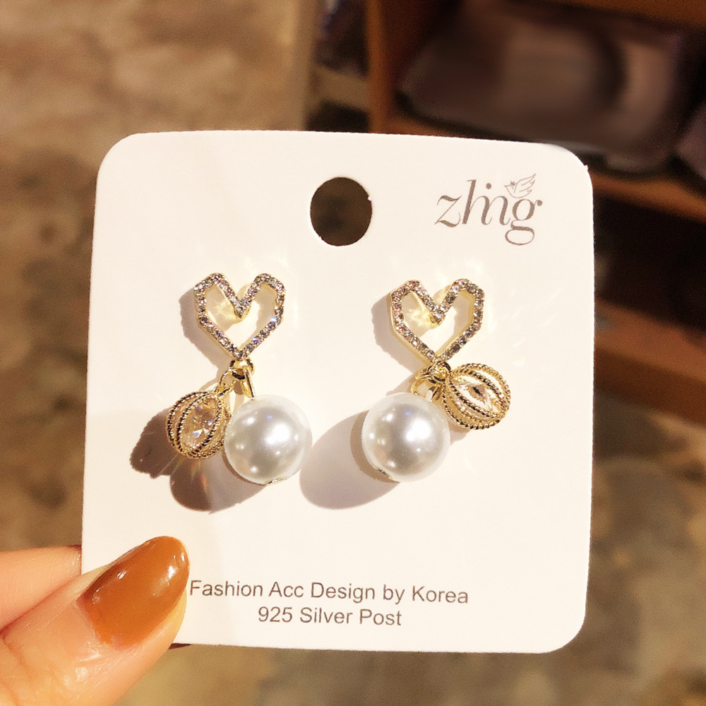 【THEO DÕI cửa hàng của chúng tôi -10K trừ 5K】2021 new South Korea Dongdaemun s925 hoa tai ngọc trai kim cương đầy đủ kim cương tình yêu