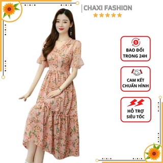 Hàng nhập - Đầm xòe voan hoa cổ tim tay loe dáng dài siêu xinh - BH14370