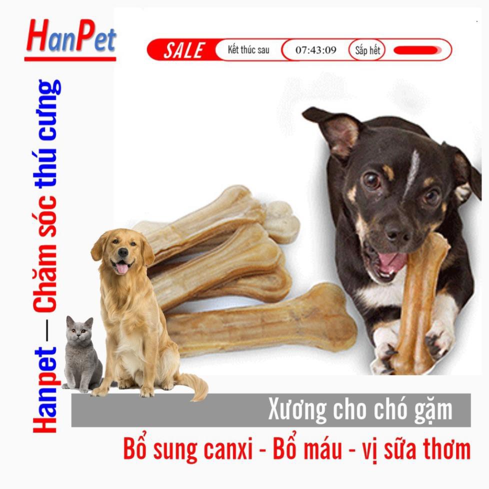 HCM-Bộ 2 Xương ống da bò cho chó gặm - phù hợp với chó trên 7kg (hanpet 370) 15cm