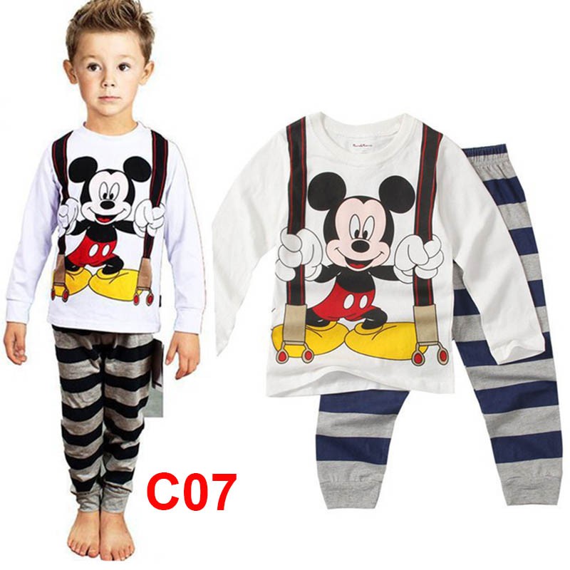 Bộ đồ ngủ 2 món áo thun tay dài + quần dài in hình chuột Mickey hoạt hình cho bé trai