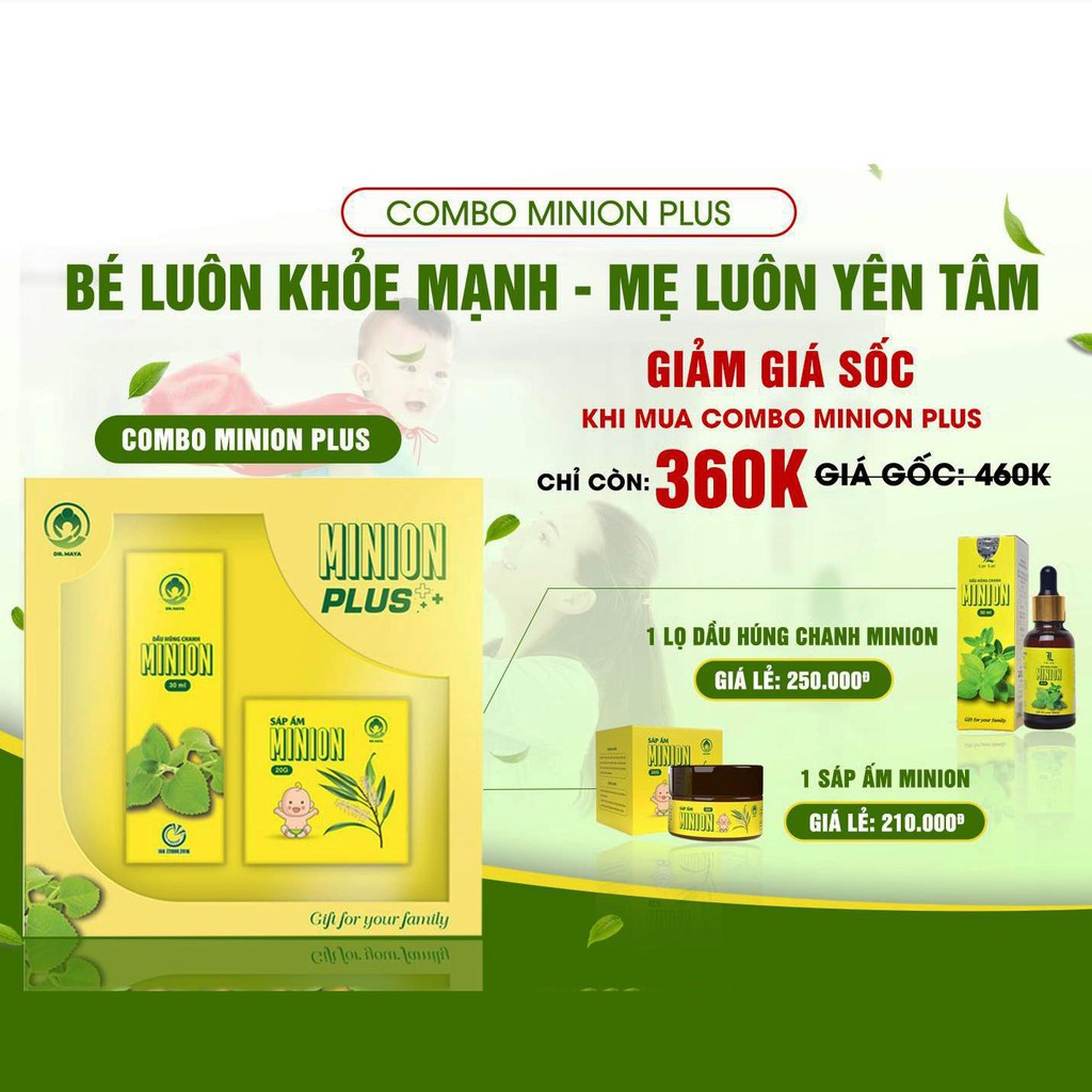 MINION PLUS Tinh dầu húng chanh và Sáp giữ ấm, rôm sảy MINION