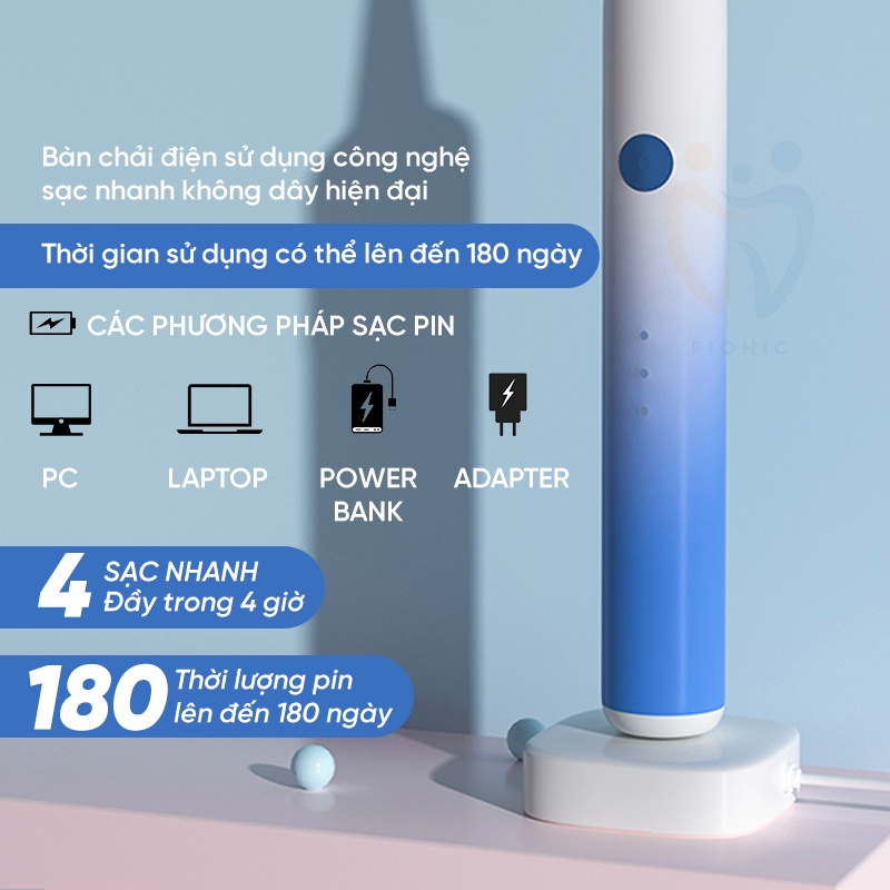 Bàn Chải Đánh Răng Điện Máy Tự Động Lông Mềm Sonic X7 FIONIC ET08 Cho Răng E Buốt Nhạy Cảm