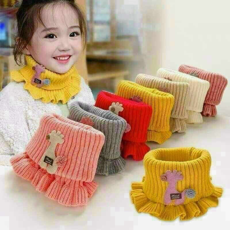 Khăn Len Ống Cổ Nhúng Bèo Họa Tiết Huơu Cho Bé