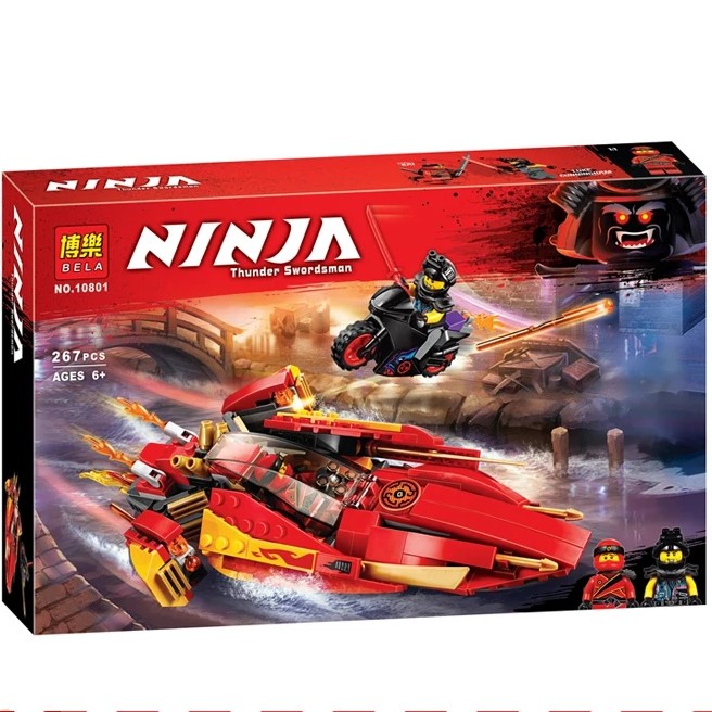 Đồ chơi lắp ráp Lego Ninjago Season Phần 9 Bela 10801 Xếp Mô Hình Minifigures Ninja Thuyền của Kai và Xe Mô Tô 267 mảnh