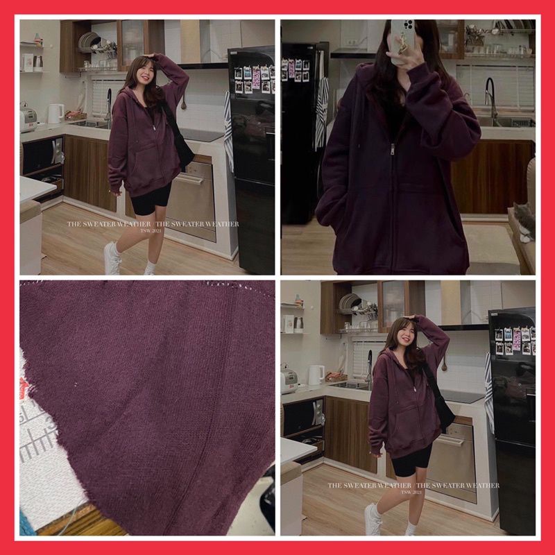 Áo Khoác Hodi Ziper Màu Đỏ Unisex�[FREESHIP]Jacket nỉ bông from rộng tay bồng