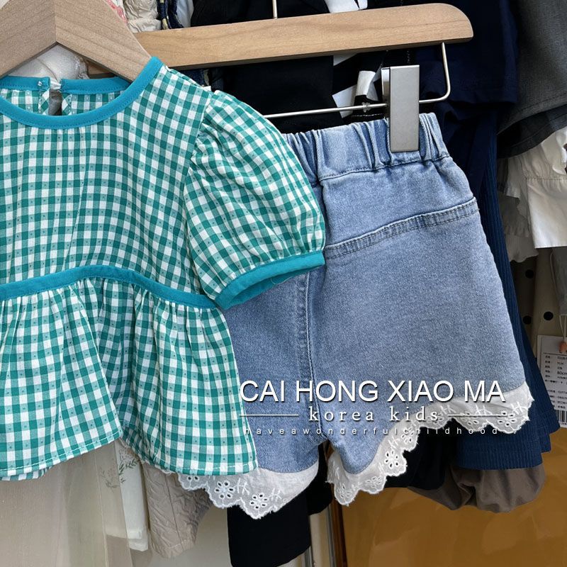 Bộ Áo Thun Cotton + Quần Short Phong Cách Hàn Quốc Thời Trang Mùa Hè Cho Bé Gái