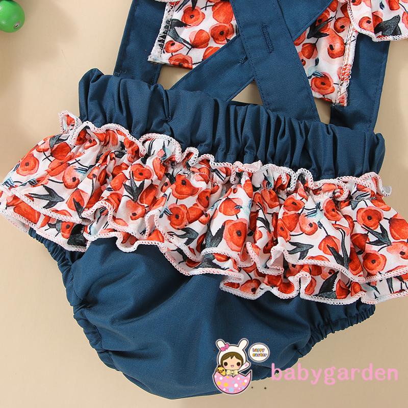 BABYGARDEN-0-12months Baby Girls Romper with Headband,Backless Flying Sleeve Animal Flower Printed Back Cross Straps