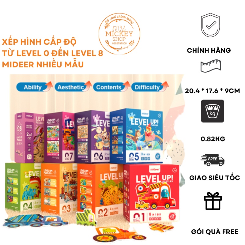 Mideer level up puzzles Bộ xếp hình nhiều cấp độ từ level 0 1 2 3 4 5 6 7 8 thăng cấp từ dễ đến khó bé từ 12 tháng tuổi