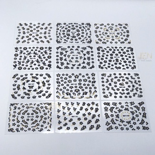 Sticker dán móng nail hoa trắng đen 3d