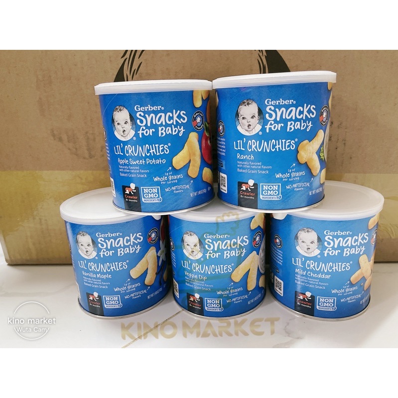 Sale 9,10,11/23 Bánh ăn dặm Gerber Lùn Lil' Crunchies USA lon tròn 42gr Hàng air có bill