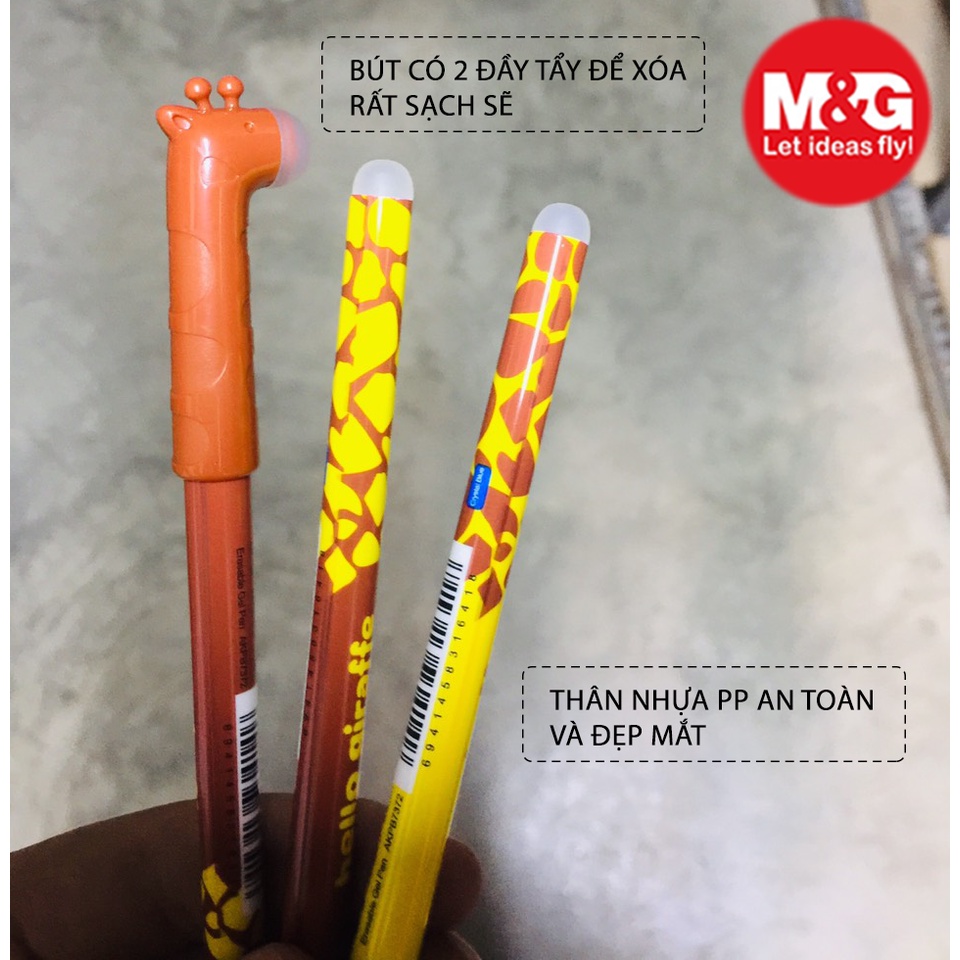 Cây viết bút bi mực Gel tẩy xóa được chất lượng giá tốt AKPB7372, thân bút hình con hươu cao cổ đẹp mắt, mực màu xanh