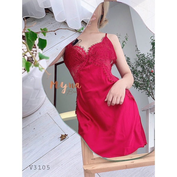 Váy lụa ren eo dây chéo lưng mát nhẹ tênh V3105