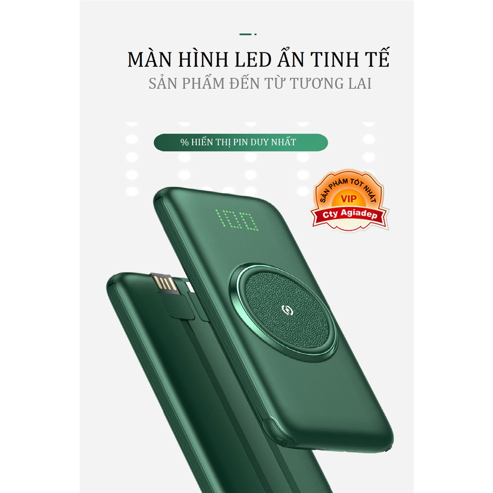 Pin Sạc Dự Phòng CYKE Không Dây Đa Năng, Chuẩn QI Sạc Nhanh 2.4A, Tích Hợp Cáp 4 Đầu USB cao cấp AGIADEP