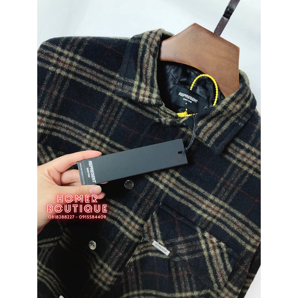 Áo sơ mi oversize khoác chất dạ dày dặn kẻ caro phong cách Âu Mỹ  Represent Tartan Wool Overshirt