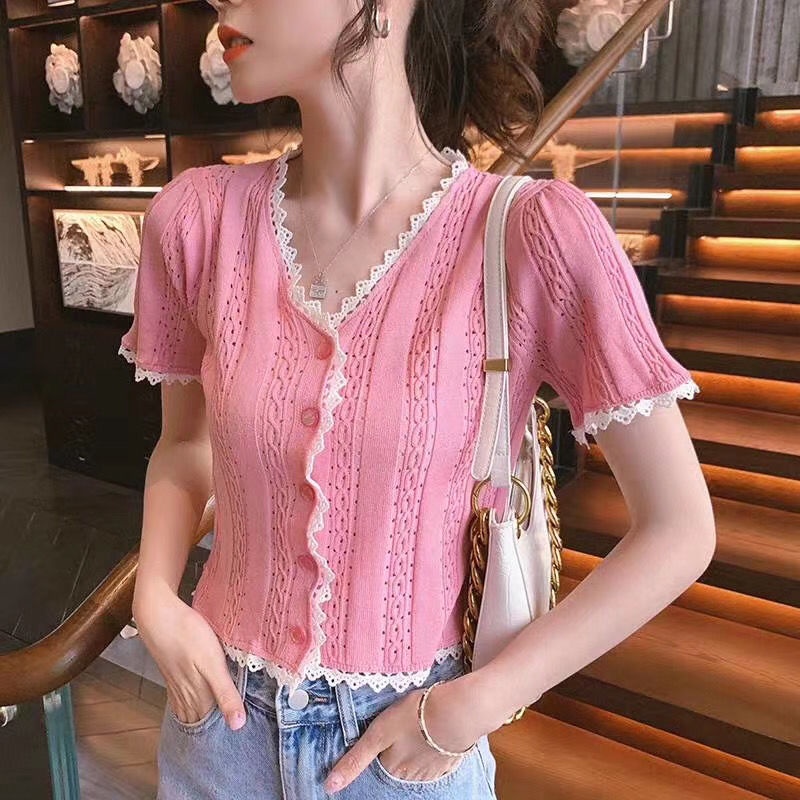 Áo Cardigan Dệt Kim Tay Ngắn Cổ Chữ V Thời Trang Dành Cho Nữ  tao bao
