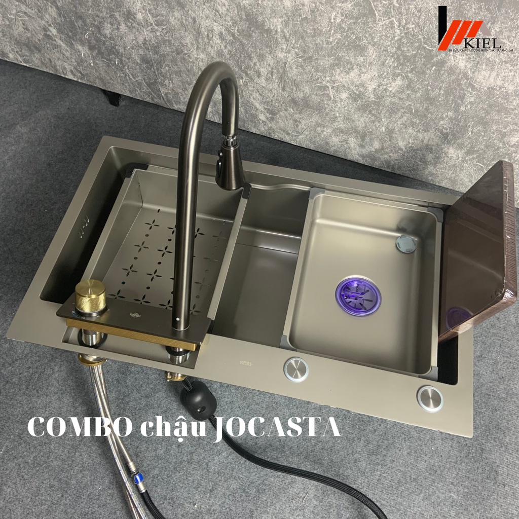 Combo chậu rửa bát 1 hố lớn 75x46 xả ngang kiểu mới nano dày 3.5li và 3li. Bảo hành chính hãng 2 năm