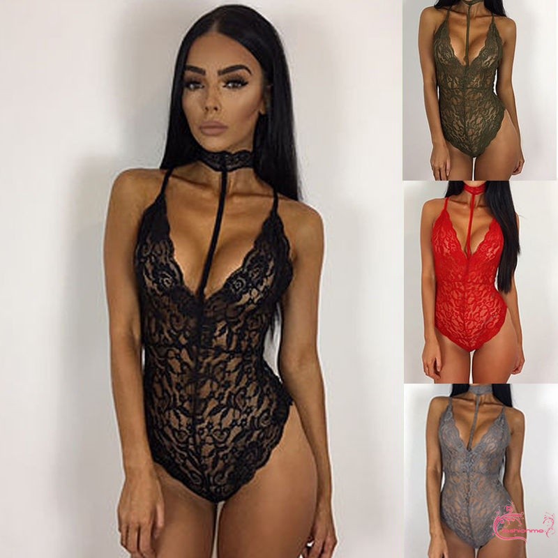 ღ𝓂ℰSexy Women Lingerie Lace Choker Bodysuit Top Blouse Babydoll Ladies Underwear Nightwear