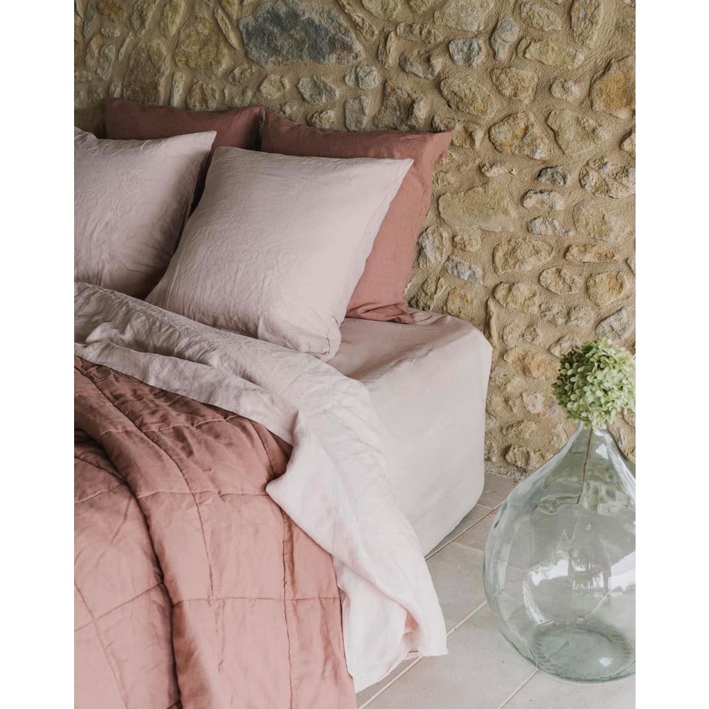 Bộ ga giường linen phối màu Rose Clay & Blush Pink