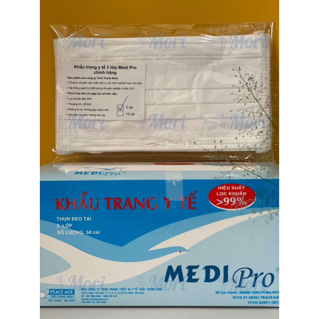 [GÓI LẺ 5 CÁI; 10 CÁI] Khẩu trang y tế cao cấp Medi Pro 3 lớp -  chính hãng cty Thời Thanh Bình