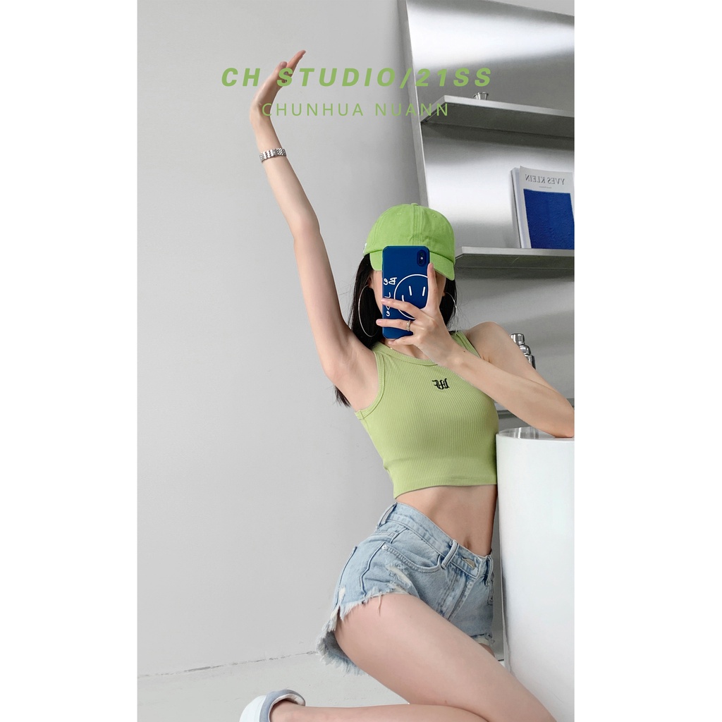 Cocory vn Áo Croptop Dệt Kim Sát Nách Hoạ Tiết Chữ Thêu Thời Trang Mùa Hè Cho Phái Nữ