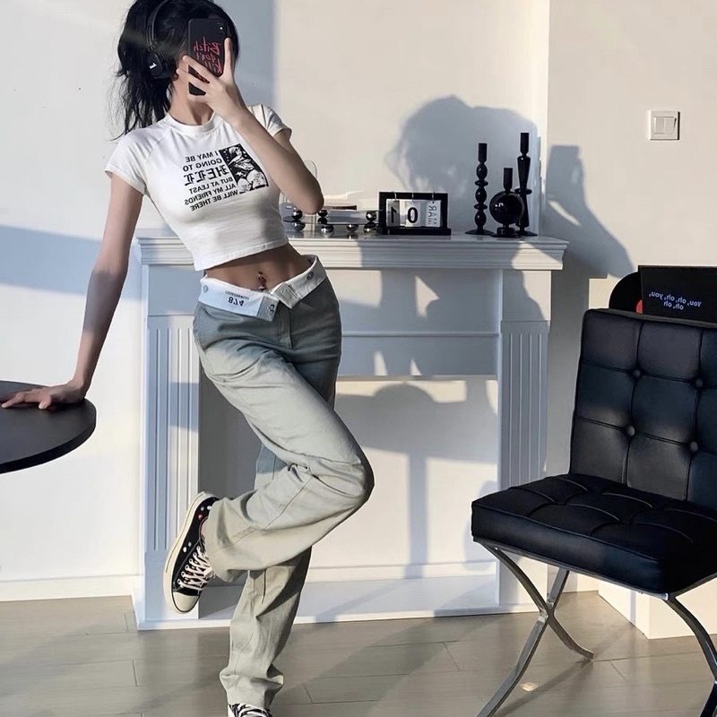 Áo Thun Crop Top Tay Ngắn Cổ Tròn Dáng Ôm In Họa Tiết Thời Trang Cho Nữ