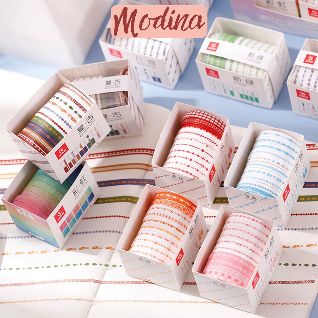 Set 10 cuộn băng dính giấy, washi tape cute khổ nhỏ