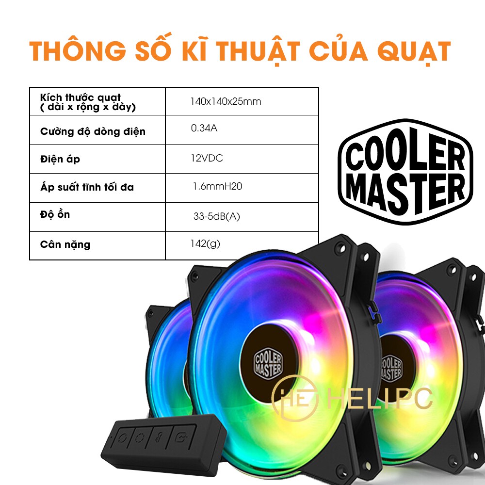 Quạt tản nhiệt case máy tính Cooler Master MasterFan MF140R ARGB - Quạt Fan Case 14cm